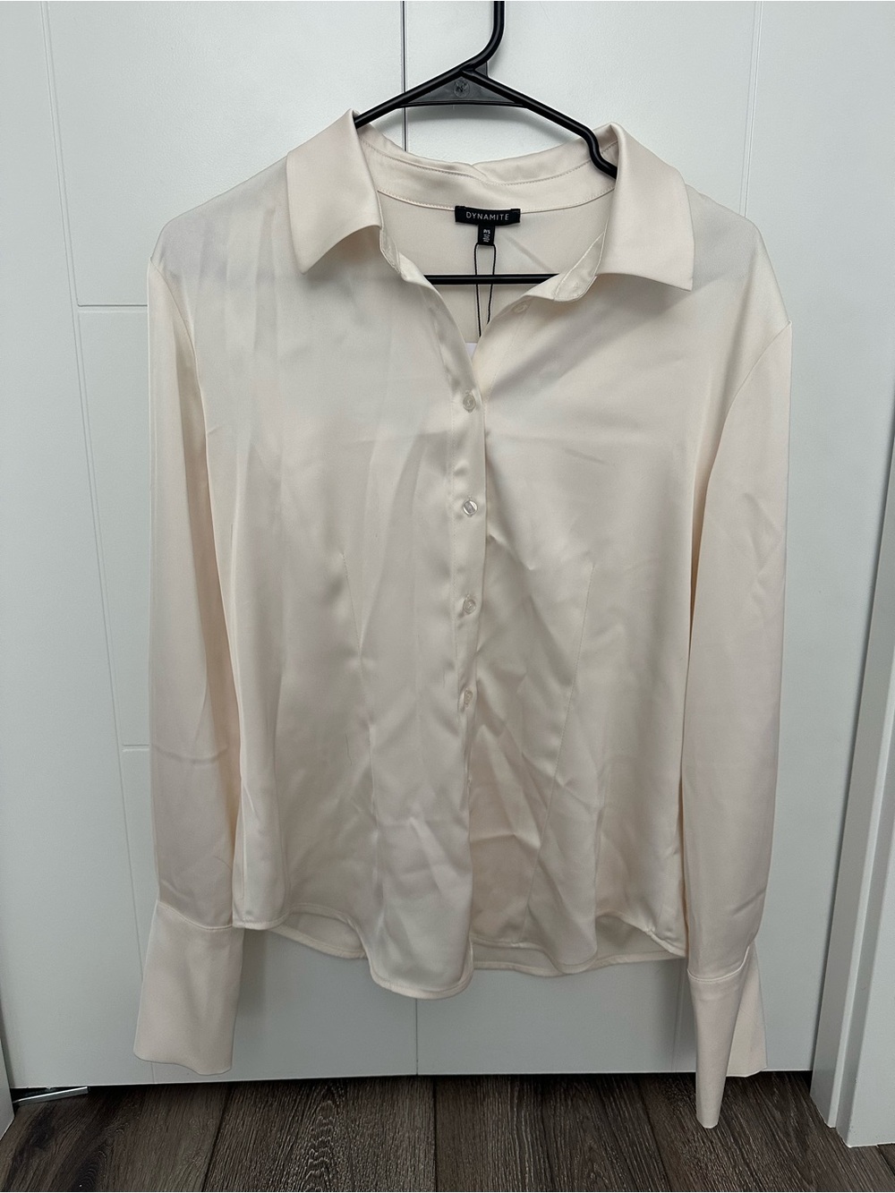 Dynamite Ivory Satin Button-Down Shirt